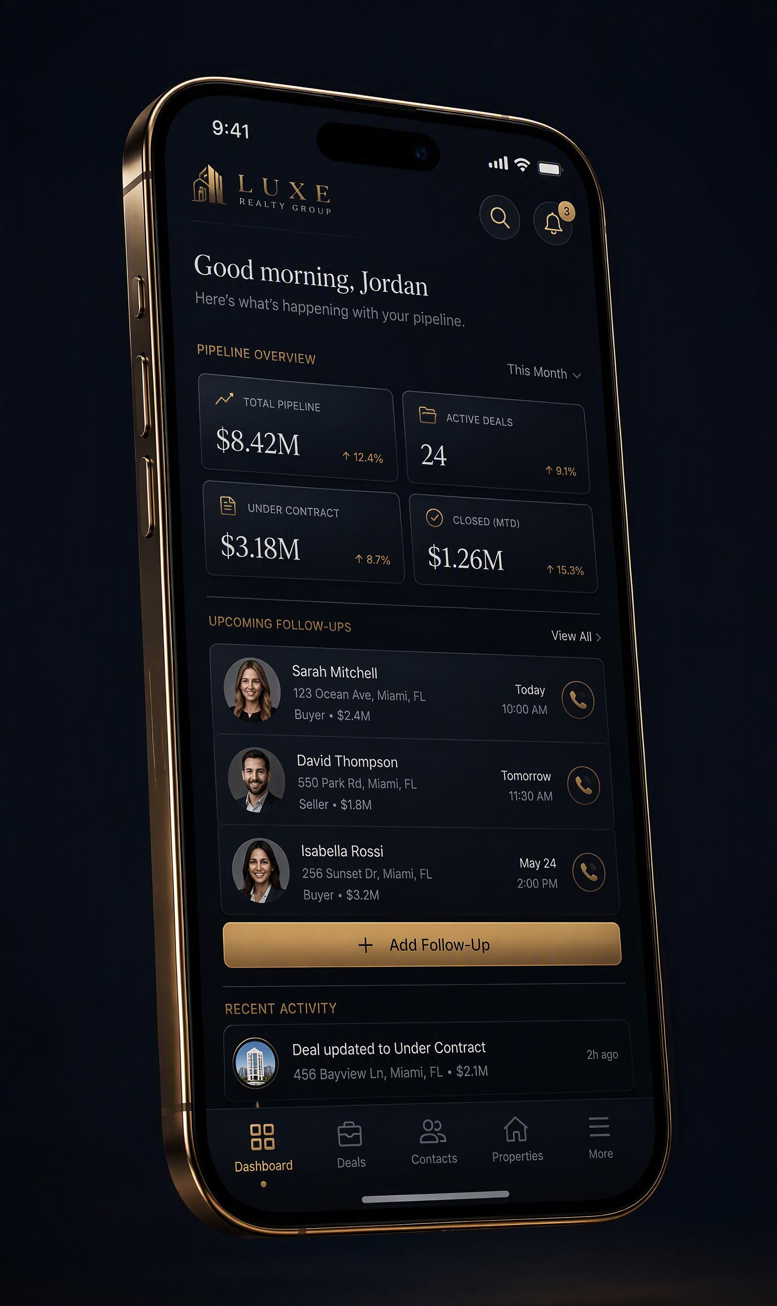 T6 Assets CRM mobile dashboard